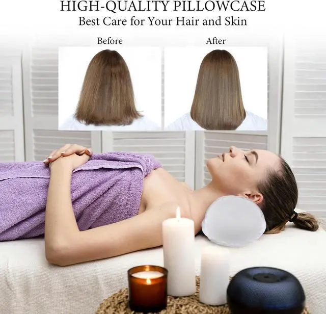 Alt view image 6 of 7 - 2 Packs Round Neck Pillow Case Covers, 16x5.9inch Cervical Neck Roll Pillow Cover Soft Round Pillow Covers with Zipper Bolster Pillowcases Silk Pillow Case Covers for Hair & Skin(Only Case)