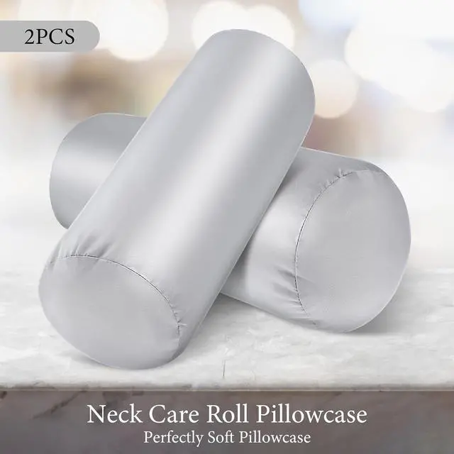 Alt view image 7 of 7 - 2 Packs Round Neck Pillow Case Covers, 16x5.9inch Cervical Neck Roll Pillow Cover Soft Round Pillow Covers with Zipper Bolster Pillowcases Silk Pillow Case Covers for Hair & Skin(Only Case)