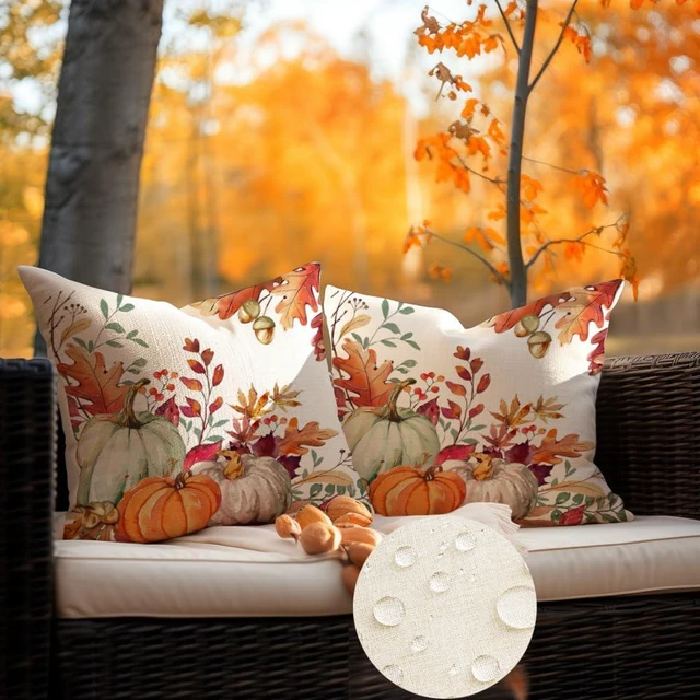 Alt view image 3 of 6 - Fall Outdoor Pillow Covers 18x18 Set of 2 Waterproof Pumpkin Decor
