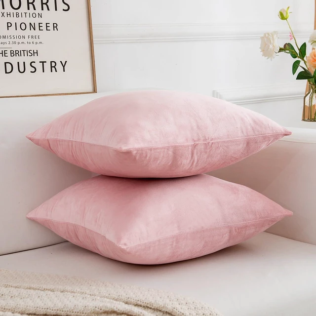 Alt view image 5 of 6 - Velvet Decorative Throw Pillow Covers, Soft Square Cushion Case Home Decor for Living Room Couch Bed Sofa, Set of 2 Pack, Pink, 18x18 Inch