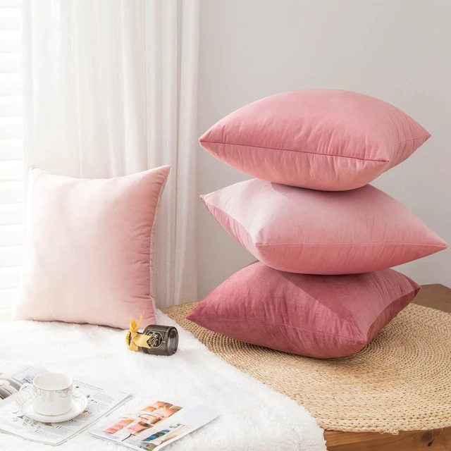 Alt view image 6 of 6 - Velvet Decorative Throw Pillow Covers, Soft Square Cushion Case Home Decor for Living Room Couch Bed Sofa, Set of 2 Pack, Pink, 18x18 Inch
