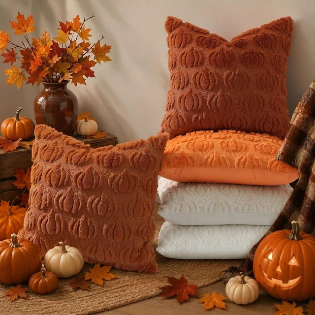 Alt view image 6 of 7 - Fall Rust Pumpkin Throw Pillow Covers 18x18 Set of 2
