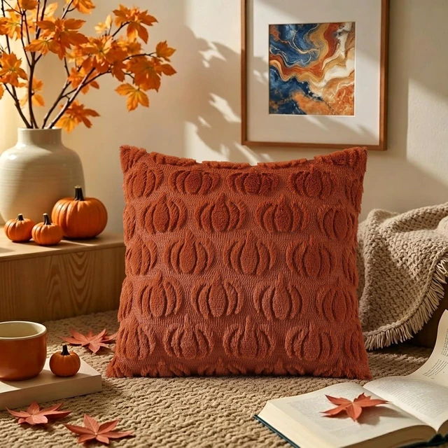 Alt view image 5 of 7 - Fall Rust Pumpkin Throw Pillow Covers 18x18 Set of 2