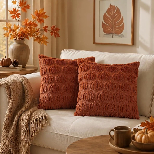 Alt view image 7 of 7 - Fall Rust Pumpkin Throw Pillow Covers 18x18 Set of 2