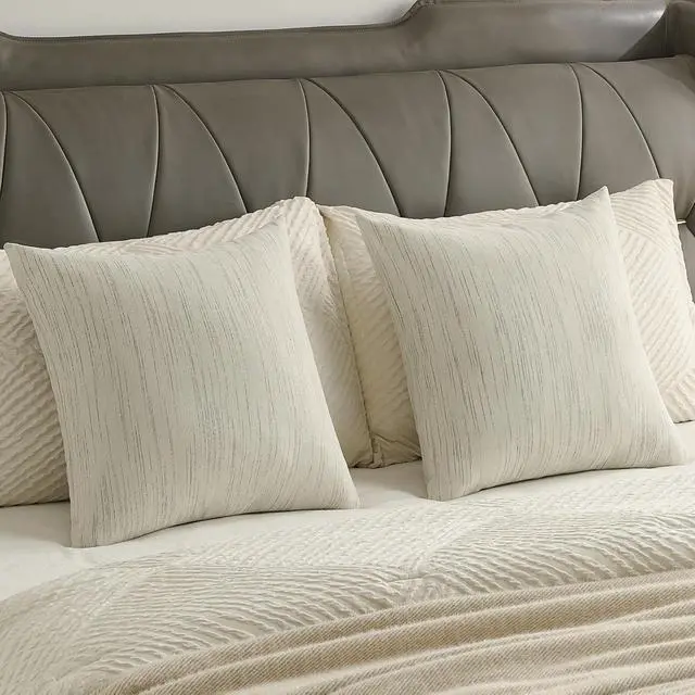 Alt view image 6 of 6 - Pack of 2 Solid Chenille Throw Pillow Covers 18x18 Inch Soft Meteor Dotting Textured Decorative Cushion Cases Modern Farmhouse Accent for Couch Living Room, Cream