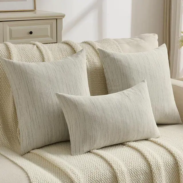 Alt view image 5 of 6 - Pack of 2 Solid Chenille Throw Pillow Covers 18x18 Inch Soft Meteor Dotting Textured Decorative Cushion Cases Modern Farmhouse Accent for Couch Living Room, Cream