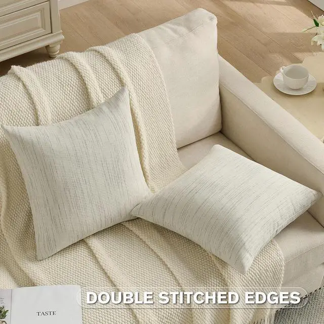 Alt view image 4 of 6 - Pack of 2 Solid Chenille Throw Pillow Covers 18x18 Inch Soft Meteor Dotting Textured Decorative Cushion Cases Modern Farmhouse Accent for Couch Living Room, Cream