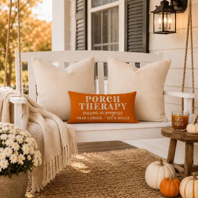 Alt view image 3 of 7 - Farmhouse Throw Pillow Covers 12x20 Inch Porch Therapy, Orange