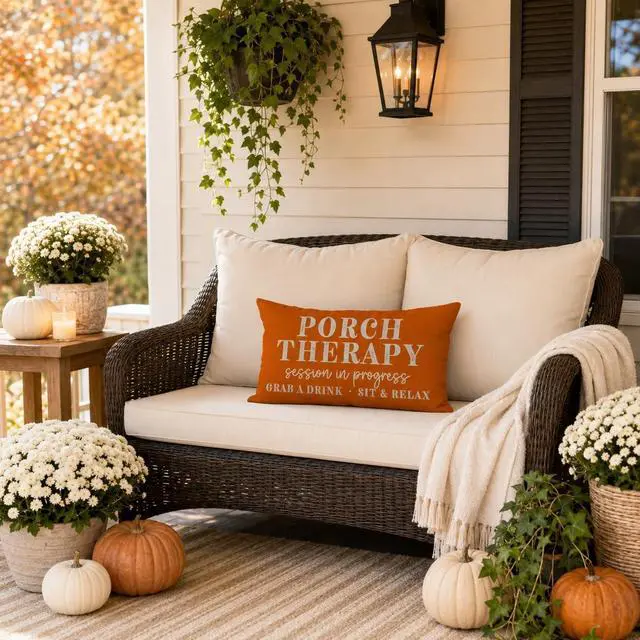 Alt view image 6 of 7 - Farmhouse Throw Pillow Covers 12x20 Inch Porch Therapy, Orange