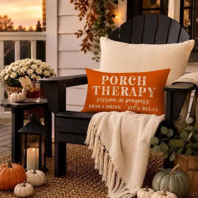 Alt view image 7 of 7 - Farmhouse Throw Pillow Covers 12x20 Inch Porch Therapy, Orange