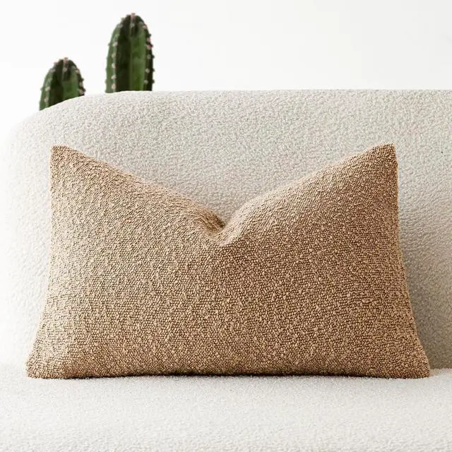 Main image of Textured Boucle Throw Pillow Covers Accent Solid Lumbar Pillow Cases Cozy Soft Decorative Couch Cushion Case for Chair Sofa Bedroom Living Room Home Decor, 12 x 20 Inch,Taupe Khaki Camel