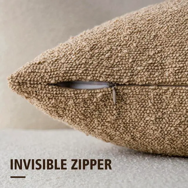 Alt view image 2 of 7 - Textured Boucle Throw Pillow Covers Accent Solid Lumbar Pillow Cases Cozy Soft Decorative Couch Cushion Case for Chair Sofa Bedroom Living Room Home Decor, 12 x 20 Inch,Taupe Khaki Camel