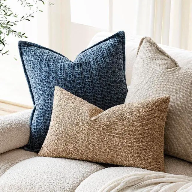 Alt view image 5 of 7 - Textured Boucle Throw Pillow Covers Accent Solid Lumbar Pillow Cases Cozy Soft Decorative Couch Cushion Case for Chair Sofa Bedroom Living Room Home Decor, 12 x 20 Inch,Taupe Khaki Camel