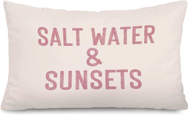 Main image of Pink Coastal Beach 12x20 Pillow Cover, Preppy Beach Room Decor