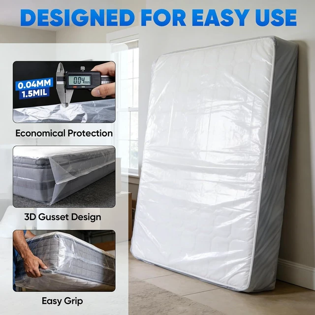 Alt view image 2 of 7 - 2PK Plastic Mattress Bags for Moving, Waterproof Mattress Cover