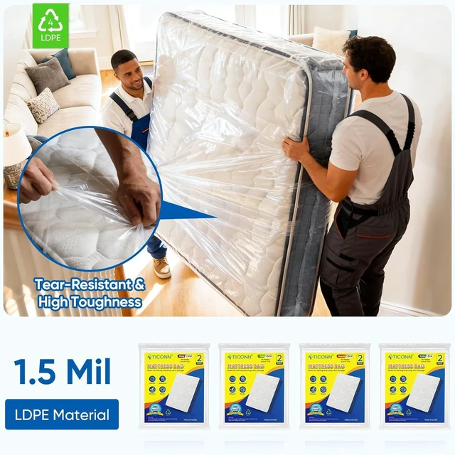Alt view image 7 of 7 - 2PK Plastic Mattress Bags for Moving, Waterproof Mattress Cover