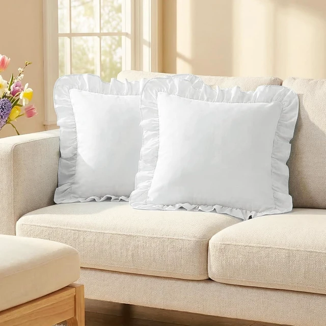 Alt view image 3 of 7 - Ruffle Throw Pillow Covers Decorative Pillow Cases Cushion Covers White