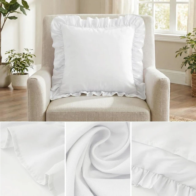 Alt view image 4 of 7 - Ruffle Throw Pillow Covers Decorative Pillow Cases Cushion Covers White