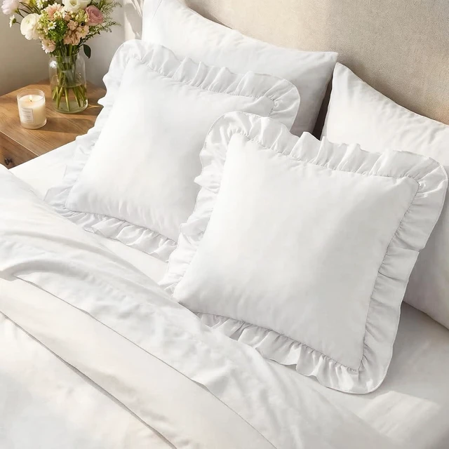 Alt view image 5 of 7 - Ruffle Throw Pillow Covers Decorative Pillow Cases Cushion Covers White