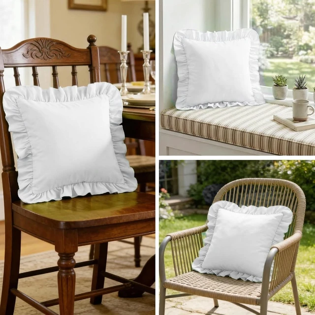 Alt view image 7 of 7 - Ruffle Throw Pillow Covers Decorative Pillow Cases Cushion Covers White