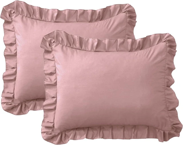 Main image of Ruffle Pillow Cases Standard Size Set of 2 Soft Wrinkle Resistant Brushed Microfiber Ruffled Pillowcases Envelope Pillow Shams Cover Festive Gift for Hotels,Guest Rooms 20x26 Inch (Pink)