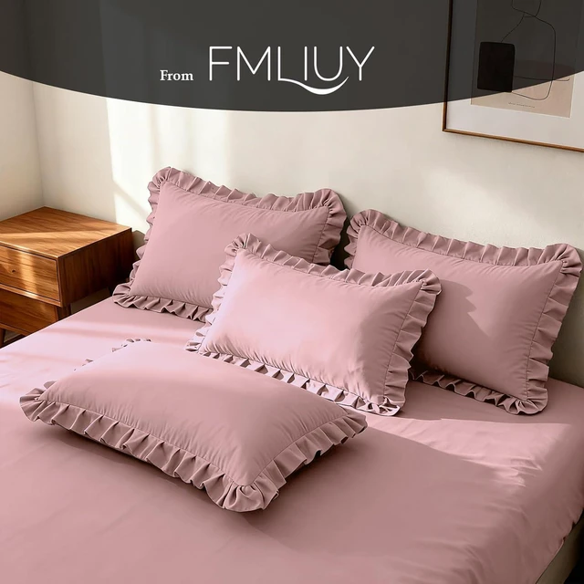 Alt view image 3 of 6 - Ruffle Pillow Cases Standard Size Set of 2 Soft Wrinkle Resistant Brushed Microfiber Ruffled Pillowcases Envelope Pillow Shams Cover Festive Gift for Hotels,Guest Rooms 20x26 Inch (Pink)