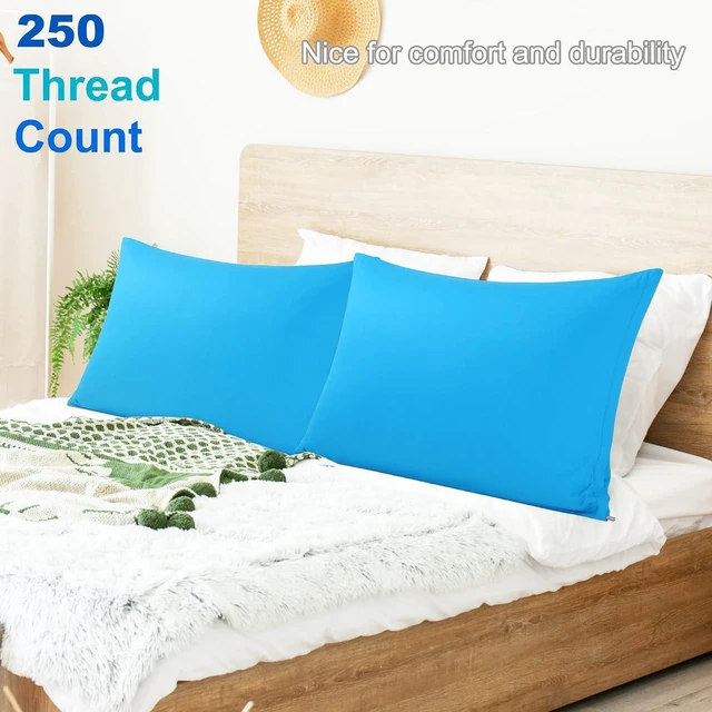 Alt view image 2 of 7 - Pillowcases Weave from 100% Egyptian Cotton, Breathable Soft Pillow Cases with Zipper Closure, 2 Pcs Blue Pillow Covers Standard Size - 20"x26"