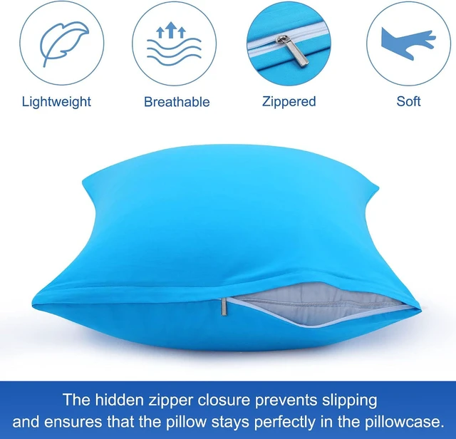 Alt view image 5 of 7 - Pillowcases Weave from 100% Egyptian Cotton, Breathable Soft Pillow Cases with Zipper Closure, 2 Pcs Blue Pillow Covers Standard Size - 20"x26"