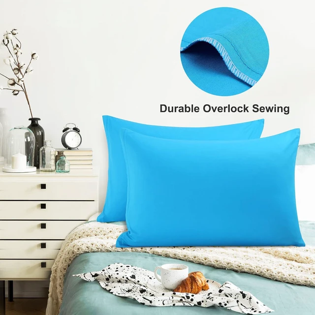 Alt view image 6 of 7 - Pillowcases Weave from 100% Egyptian Cotton, Breathable Soft Pillow Cases with Zipper Closure, 2 Pcs Blue Pillow Covers Standard Size - 20"x26"