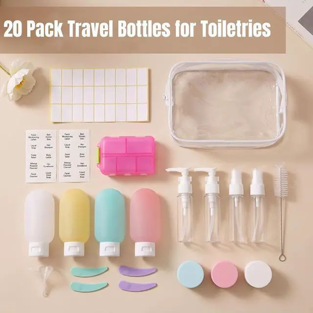 Alt view image 2 of 7 - 20 Pack Travel Bottles for Toiletries, Travel Containers with Pill Case