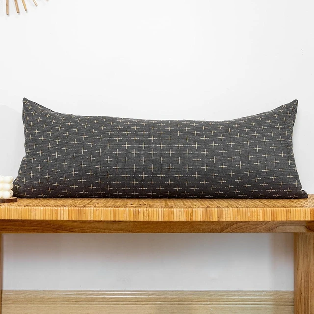 Main image of Decorative 14x36 Lumbar Pillow Cover, Dark Grey Cross Pattern Woven Textured Cushion Case Polyester Cozy Modern Farmhouse Vintage Pillowcase for Couch Sofa Bed Living Room, ONLY 1 Cover