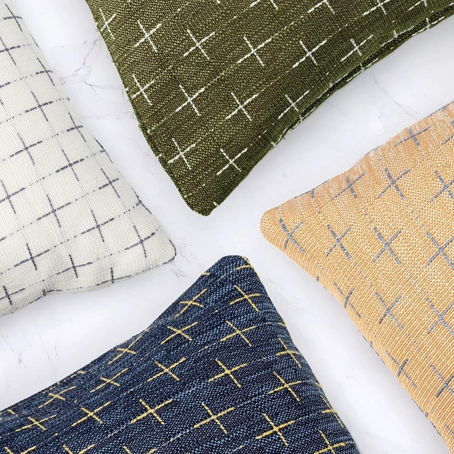 Alt view image 3 of 7 - Decorative 14x36 Lumbar Pillow Cover, Dark Grey Cross Pattern Woven Textured Cushion Case Polyester Cozy Modern Farmhouse Vintage Pillowcase for Couch Sofa Bed Living Room, ONLY 1 Cover