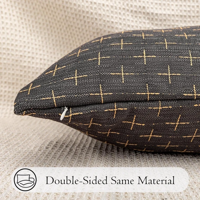 Alt view image 6 of 7 - Decorative 14x36 Lumbar Pillow Cover, Dark Grey Cross Pattern Woven Textured Cushion Case Polyester Cozy Modern Farmhouse Vintage Pillowcase for Couch Sofa Bed Living Room, ONLY 1 Cover