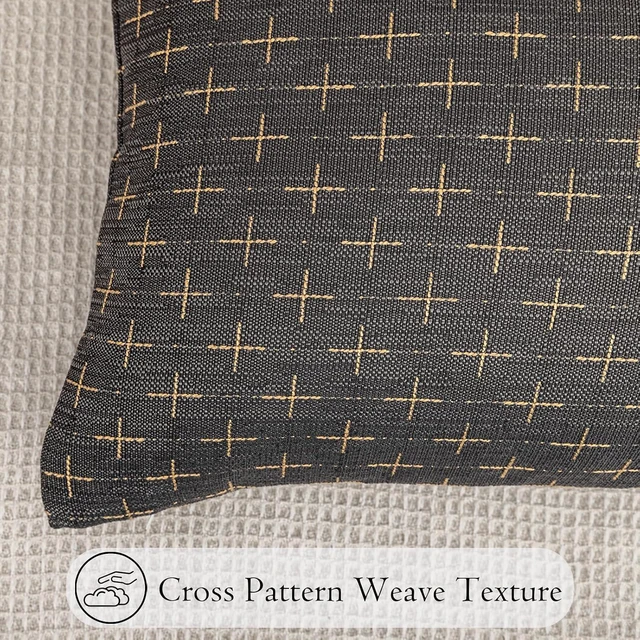 Alt view image 4 of 7 - Decorative 14x36 Lumbar Pillow Cover, Dark Grey Cross Pattern Woven Textured Cushion Case Polyester Cozy Modern Farmhouse Vintage Pillowcase for Couch Sofa Bed Living Room, ONLY 1 Cover