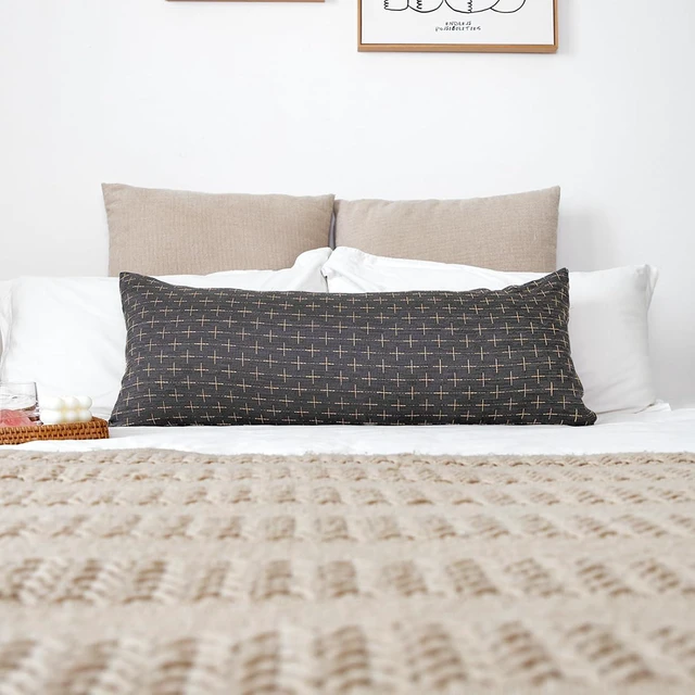 Alt view image 7 of 7 - Decorative 14x36 Lumbar Pillow Cover, Dark Grey Cross Pattern Woven Textured Cushion Case Polyester Cozy Modern Farmhouse Vintage Pillowcase for Couch Sofa Bed Living Room, ONLY 1 Cover