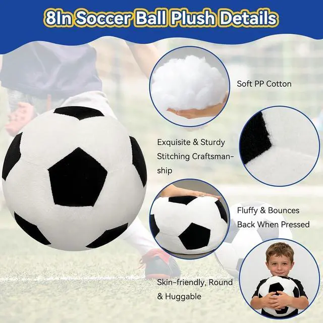 Alt view image 2 of 7 - Fluffy Soccer Pillow - 8" Orbicular Durable Soccer Ball Plush, Soft Stuffed Soccer Decorative Pillows for Couch & Bedroom, Sports Gift for Soccer Enthusiasts