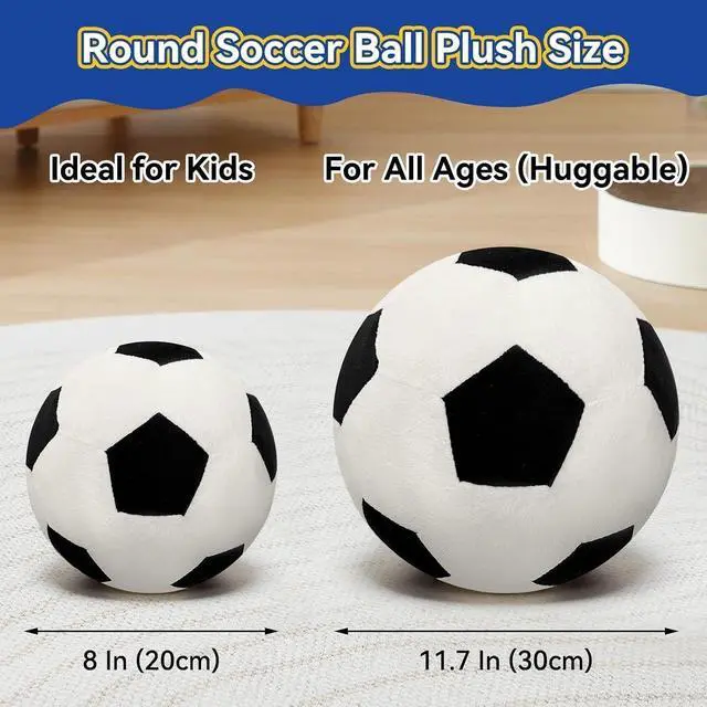 Alt view image 3 of 7 - Fluffy Soccer Pillow - 8" Orbicular Durable Soccer Ball Plush, Soft Stuffed Soccer Decorative Pillows for Couch & Bedroom, Sports Gift for Soccer Enthusiasts