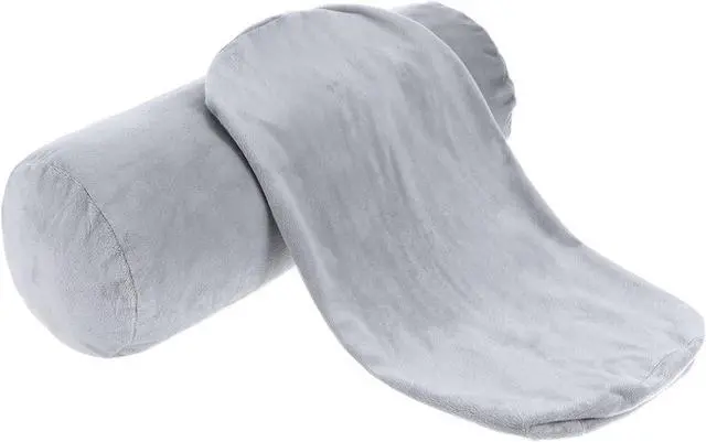 Main image of 2 Pack Round Neck Roll Pillow Cover, 16 x 6 Inch Soft Bolster Pillow Covers with Zipper, Breathable Velvet Cylinder Pillow Case for Cylindrical Cushion, Pillow Case Only (Gray)