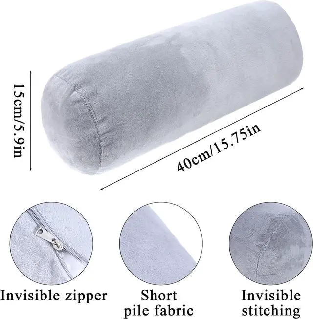 Alt view image 2 of 7 - 2 Pack Round Neck Roll Pillow Cover, 16 x 6 Inch Soft Bolster Pillow Covers with Zipper, Breathable Velvet Cylinder Pillow Case for Cylindrical Cushion, Pillow Case Only (Gray)