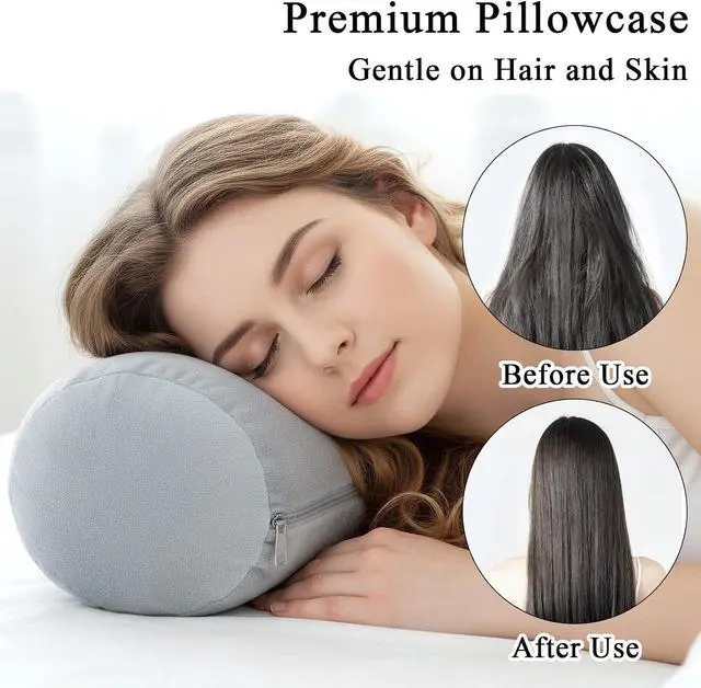 Alt view image 3 of 7 - 2 Pack Round Neck Roll Pillow Cover, 16 x 6 Inch Soft Bolster Pillow Covers with Zipper, Breathable Velvet Cylinder Pillow Case for Cylindrical Cushion, Pillow Case Only (Gray)