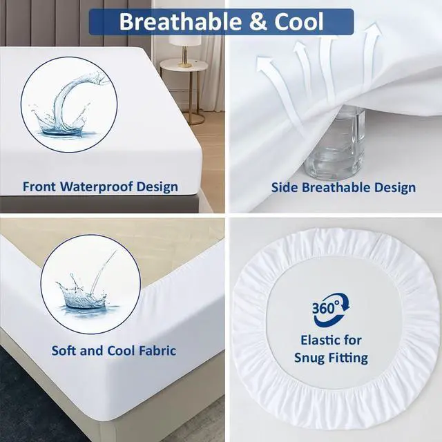 Alt view image 6 of 7 - 100% Waterproof Crib Size Mattress Protector, Premium Fitted Cotton Terry Cover with Stretchable Deep Pockets, Machine Washable White Mattress Cover for Bed