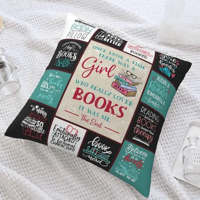Alt view image 2 of 7 - Book Lovers Gifts for Women, Reading Gifts for Book Lovers Women Readers Birthday, Bookworm Bookish Gift for Librarian/Book Nerd, Book Club Gift Pillowcases 18" x 18"
