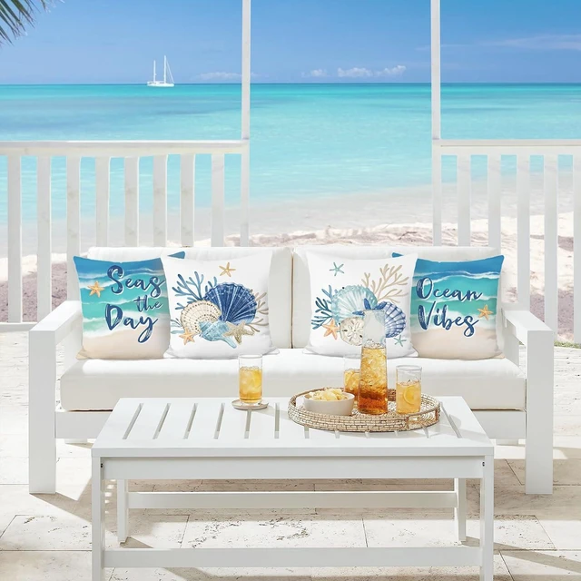 Alt view image 2 of 6 - Coastal Beach Throw Pillow Covers 18x18 Inch Ocean Starfish