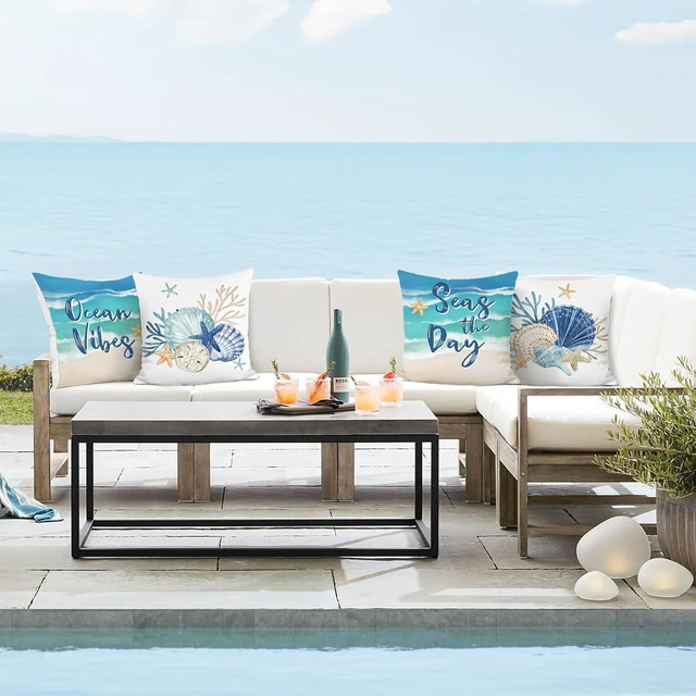 Alt view image 3 of 6 - Coastal Beach Throw Pillow Covers 18x18 Inch Ocean Starfish
