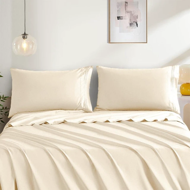 Alt view image 7 of 7 - 2 Pack Standard Pillow Cases Cream-Colored Pillow Covers Microfiber Pillowcases 20"X 26" Standard Size Soft Breathable Luxury Pillow Covers Embroidered Envelope Closure Bed Pillow Shams