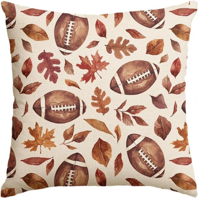 Main image of Fall Football Maple Leaves Throw Pillow Cover 18x18 Inch