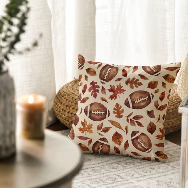 Alt view image 2 of 7 - Fall Football Maple Leaves Throw Pillow Cover 18x18 Inch