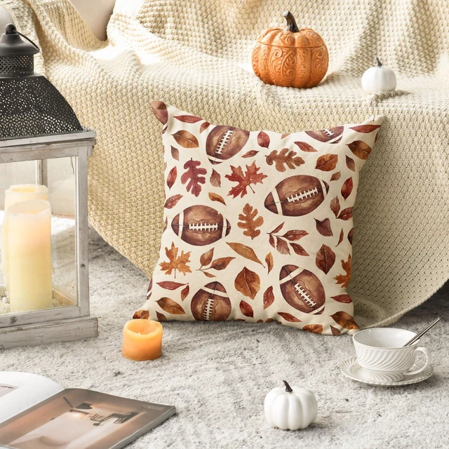 Alt view image 3 of 7 - Fall Football Maple Leaves Throw Pillow Cover 18x18 Inch