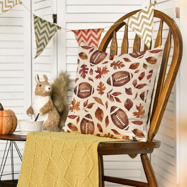 Alt view image 5 of 7 - Fall Football Maple Leaves Throw Pillow Cover 18x18 Inch