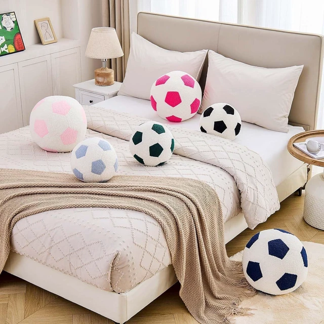 Alt view image 6 of 7 - Soccer Pillow Football Throw Pillow Round Aesthetic Home Decor Soccer Decorative Pillow Soft Soccer Sports Ball Plush Pillows for Bedroom Sofa Chair CouchBlack,8 Inch